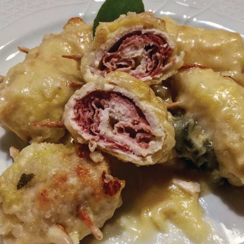 Chicken involtini with mozzarella and italian ham